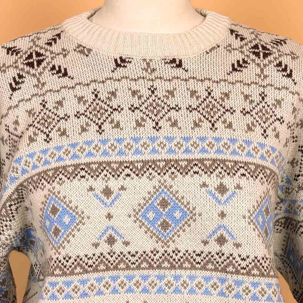 VIN-KNIT-35744 Vintage πλεκτή μπλούζα μπεζ εμπριμέ 90's style M
