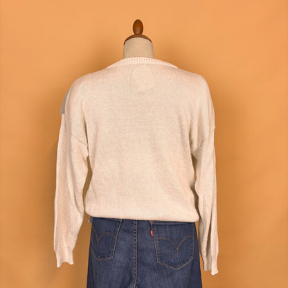 VIN-KNIT-35743 Vintage πλεκτή μπλούζα μπεζ εμπριμέ 90's style M