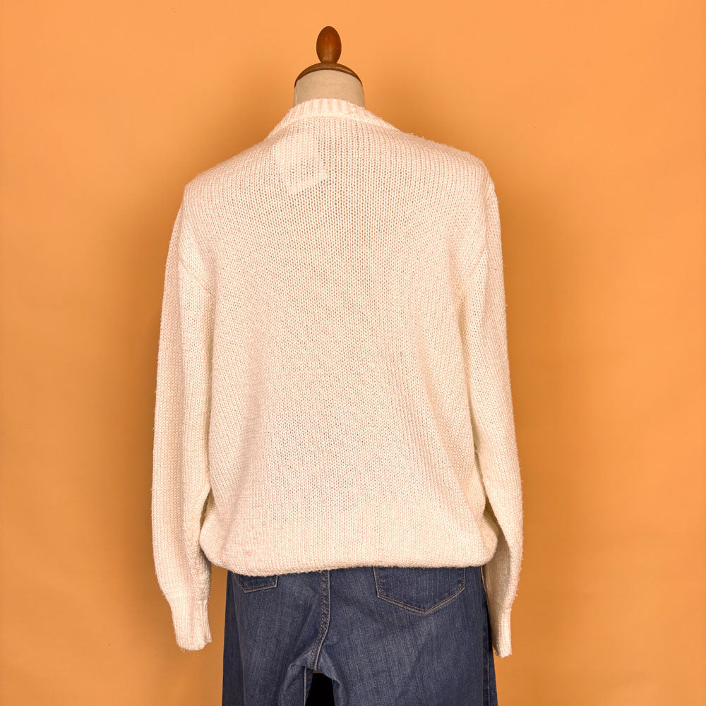 VIN-KNIT-35742 Vintage πλεκτή ζακέτα μπεζ 90's style M-L