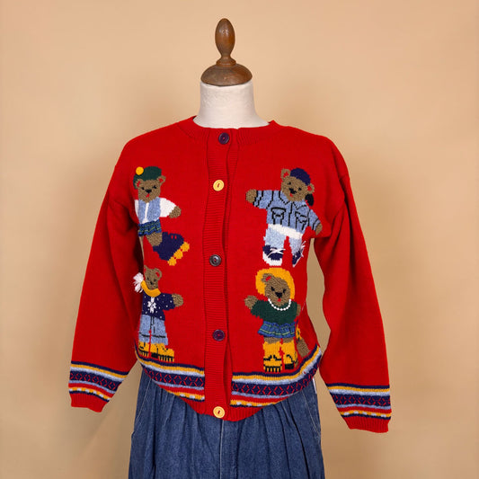 VIN-KNIT-35741 Vintage πλεκτή ζακέτα κόκκινη 90's style XS