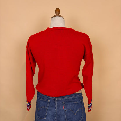 VIN-KNIT-35741 Vintage πλεκτή ζακέτα κόκκινη 90's style XS
