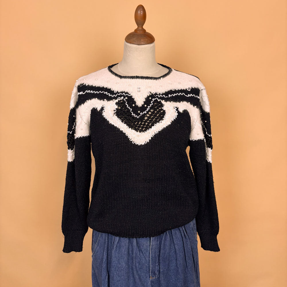 VIN-KNIT-35739 Vintage πλεκτή μπλούζα με κεντήματα M
