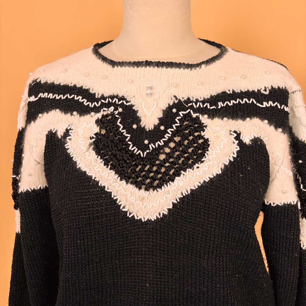 VIN-KNIT-35739 Vintage πλεκτή μπλούζα με κεντήματα M