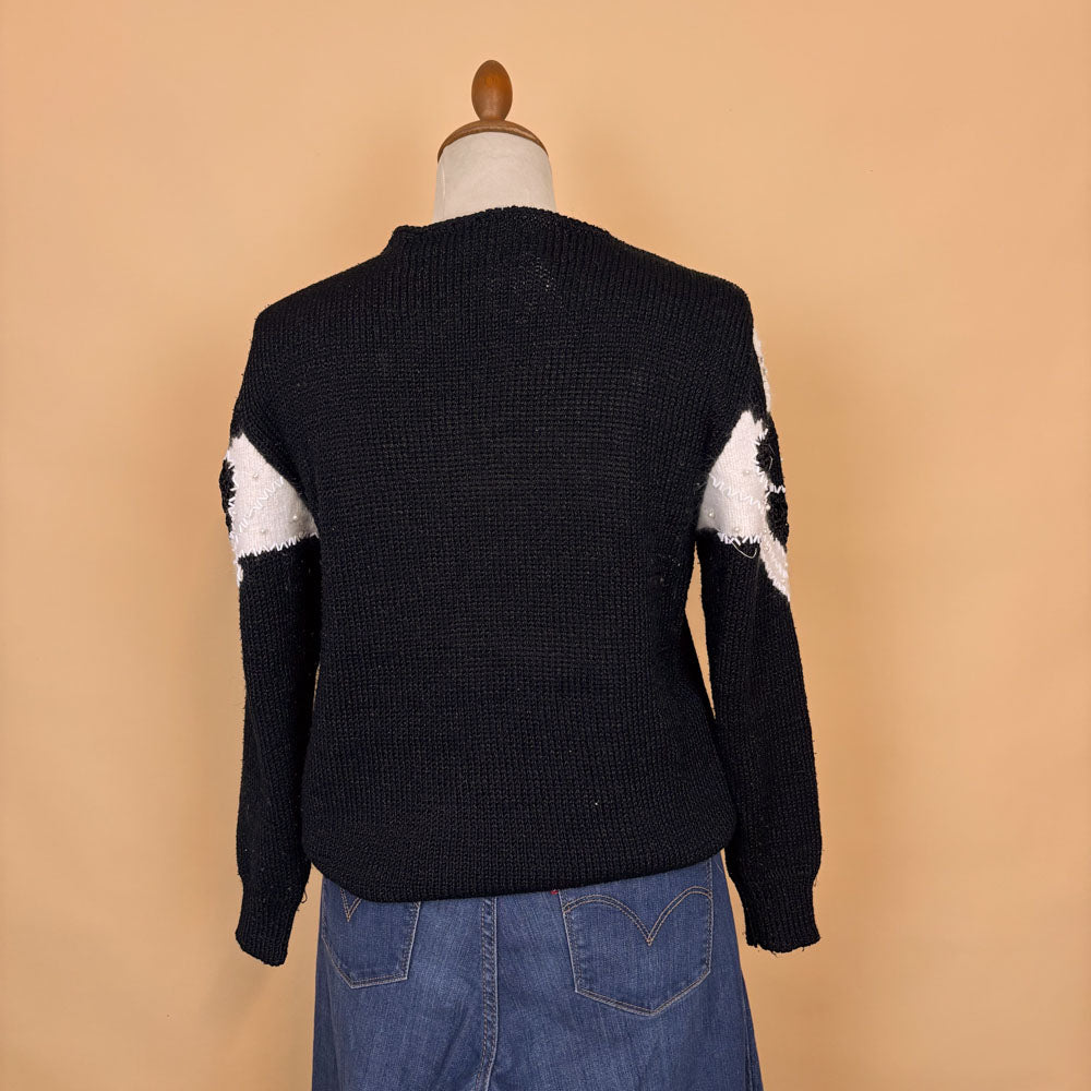 VIN-KNIT-35739 Vintage πλεκτή μπλούζα με κεντήματα M