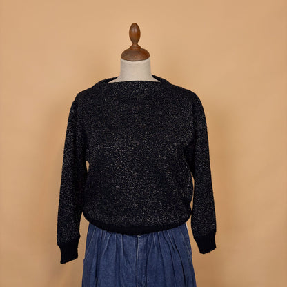 VIN-KNIT-35737 Vintage πλεκτή μπλούζα μαύρη lurex 90's M