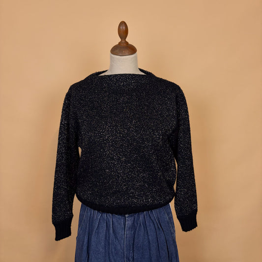 VIN-KNIT-35737 Vintage πλεκτή μπλούζα μαύρη lurex 90's M
