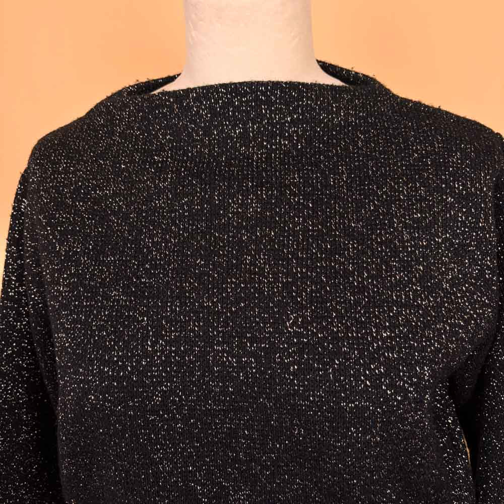 VIN-KNIT-35737 Vintage πλεκτή μπλούζα μαύρη lurex 90's M