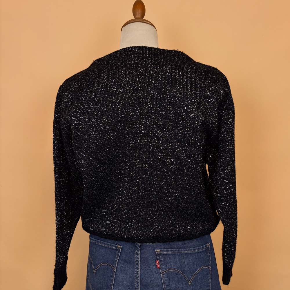 VIN-KNIT-35737 Vintage πλεκτή μπλούζα μαύρη lurex 90's M