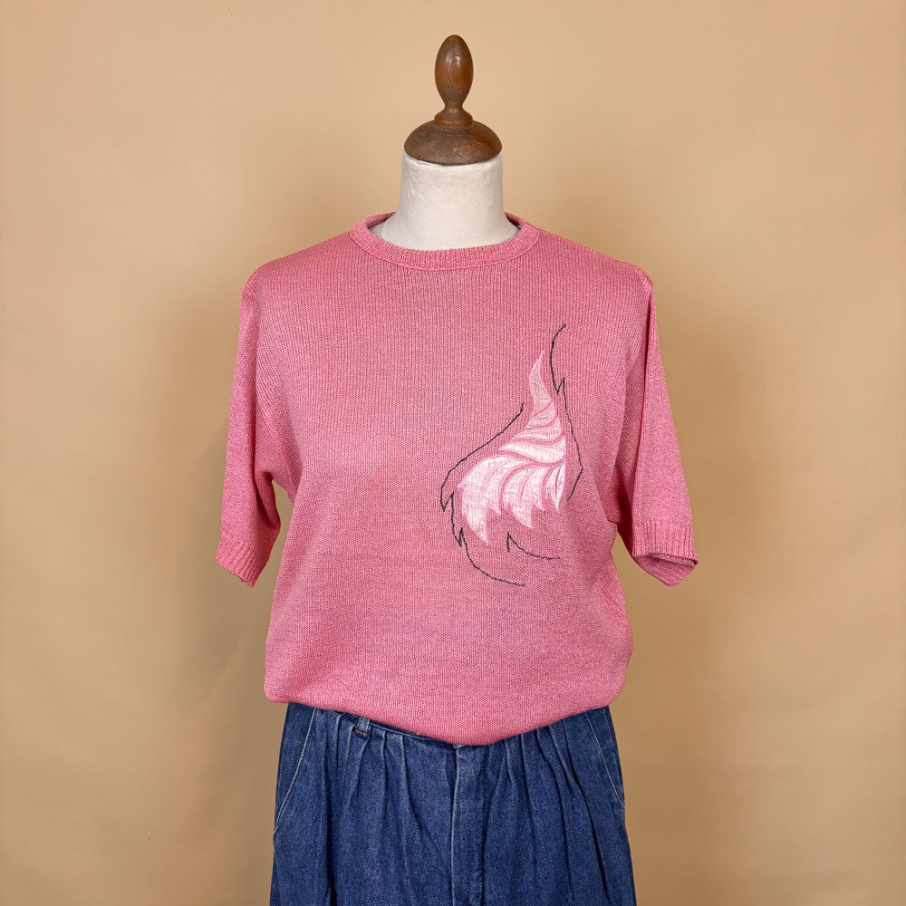 VIN-KNIT-35736 Vintage πλεκτή μπλούζα ροζ 90's style S-M