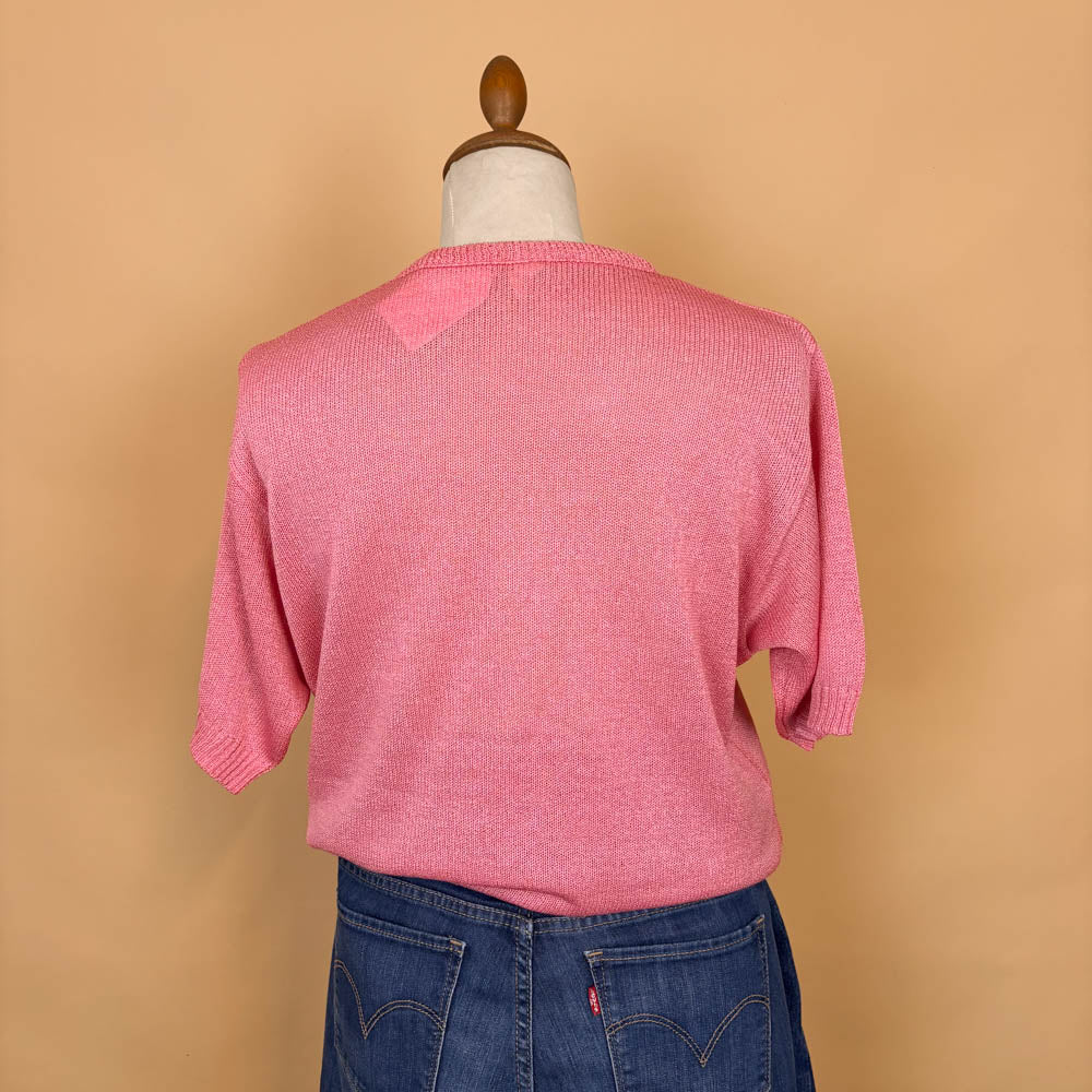 VIN-KNIT-35736 Vintage πλεκτή μπλούζα ροζ 90's style S-M