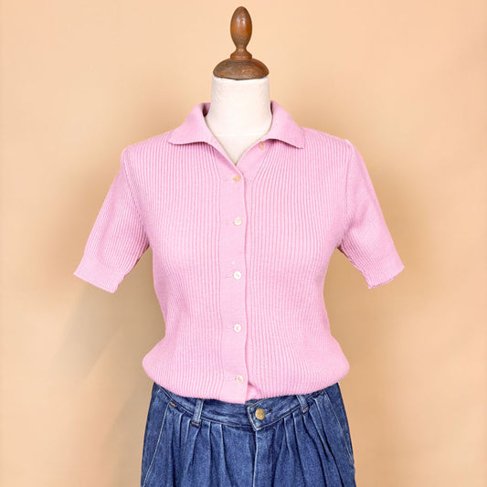 VIN-KNIT-35735 Vintage πλεκτή μπλούζα ροζ 90's style S