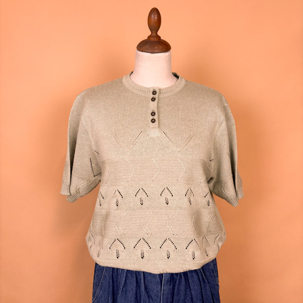 VIN-KNIT-35733 Vintage πλεκτή μπλούζα φυστικί 90's style L