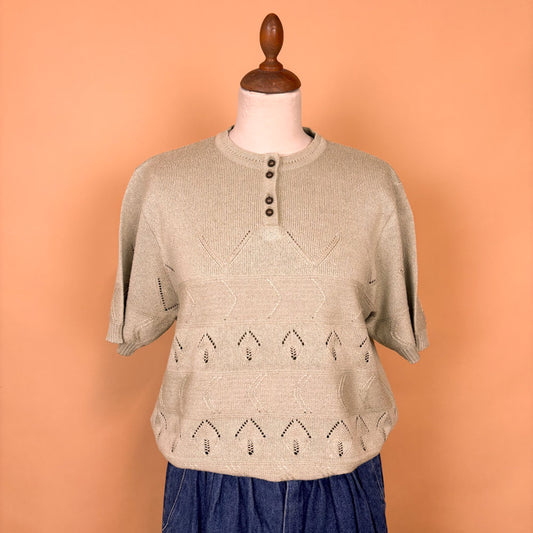 VIN-KNIT-35733 Vintage πλεκτή μπλούζα φυστικί 90's style L
