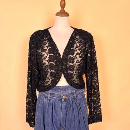 VIN-BLO-35730 Vintage μπολερό boho κεντημένο με χαντρούλες M-L