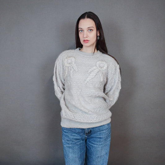 VIN-KNIT-33434 Vintage μοχέρ μάλλινη μπλούζα M-L