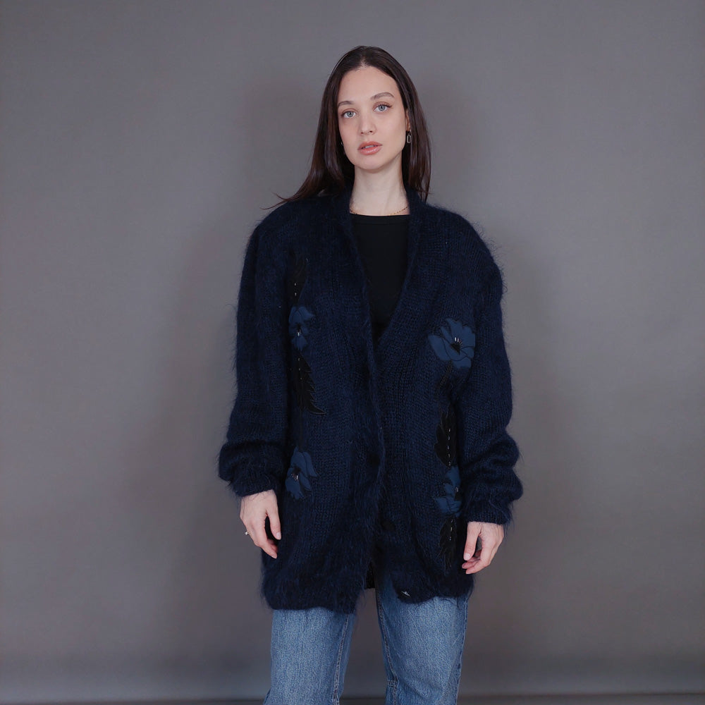 VIN-KNIT-33259 Vintage πλεκτή ζακέτα mohair μάλλινη L