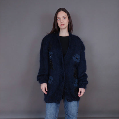 VIN-KNIT-33259 Vintage πλεκτή ζακέτα mohair μάλλινη L