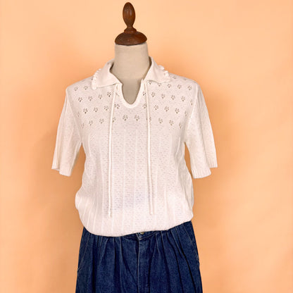 VIN-KNIT-35694 Vintage πλεκτή μπλούζα κρεμ 90's style S