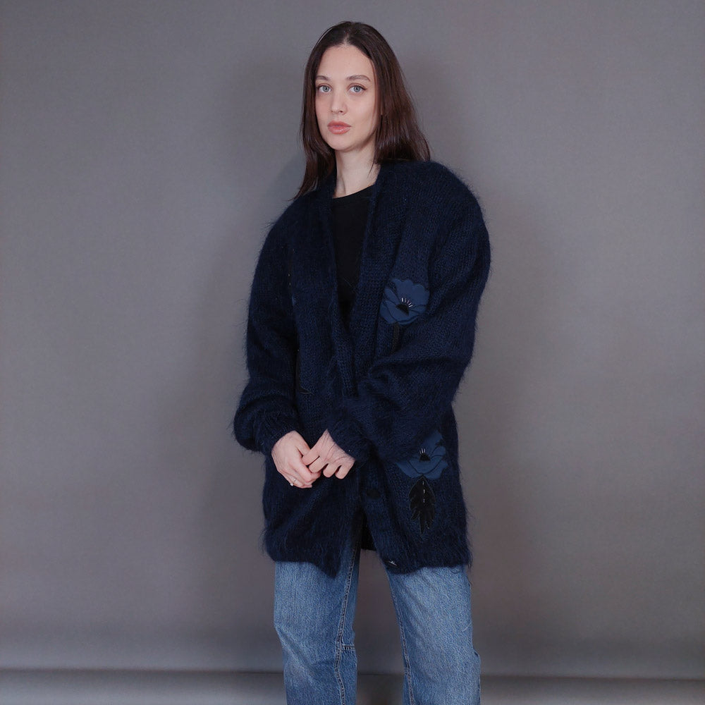 VIN-KNIT-33259 Vintage πλεκτή ζακέτα mohair μάλλινη L