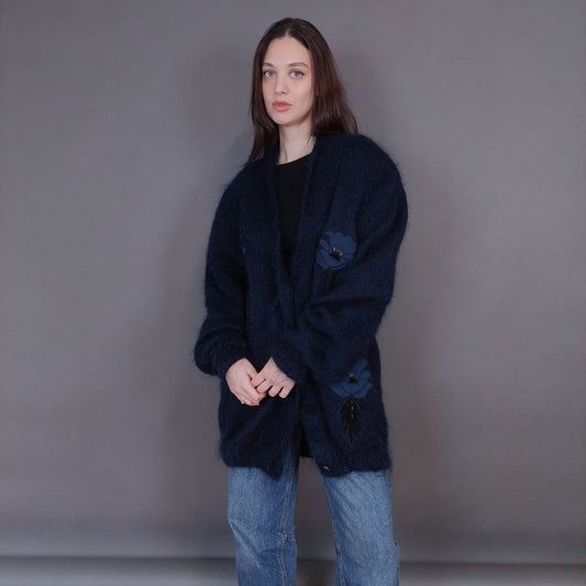 VIN-KNIT-33259 Vintage πλεκτή ζακέτα mohair μάλλινη L