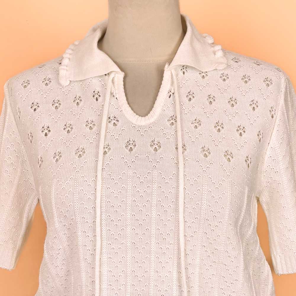 VIN-KNIT-35694 Vintage πλεκτή μπλούζα κρεμ 90's style S
