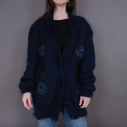 VIN-KNIT-33259 Vintage πλεκτή ζακέτα mohair μάλλινη L