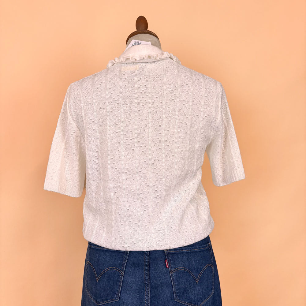 VIN-KNIT-35694 Vintage πλεκτή μπλούζα κρεμ 90's style S