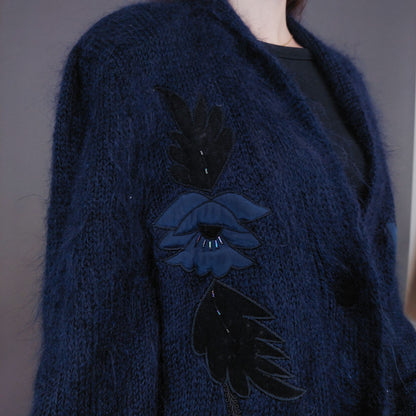 VIN-KNIT-33259 Vintage πλεκτή ζακέτα mohair μάλλινη L