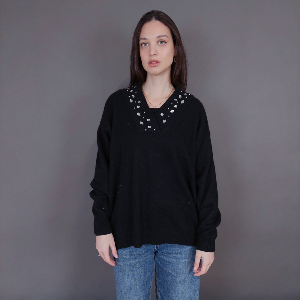 VIN-KNIT-33258 Vintage πλεκτή μπλούζα μάλλινη L