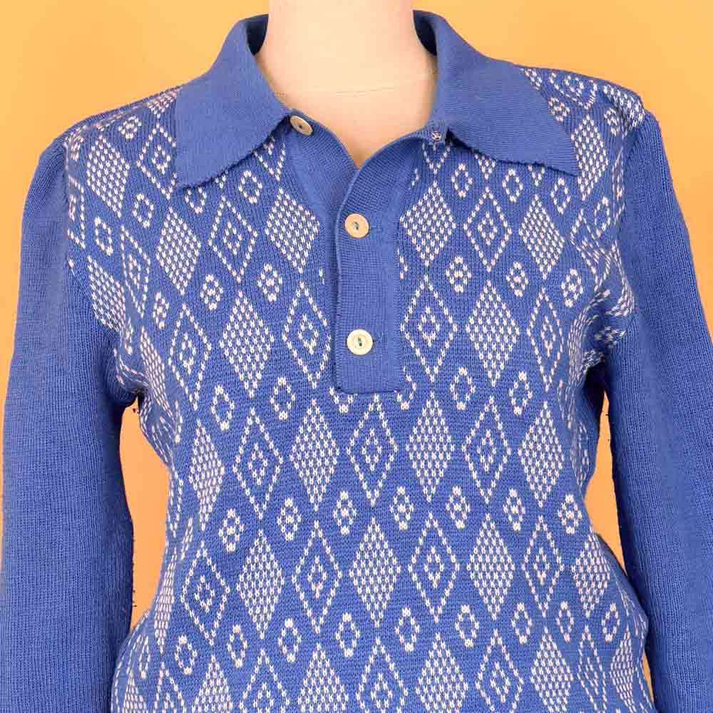 VIN-KNIT-35691 Vintage πλεκτή μπλούζα γαλάζια 90's style S-M
