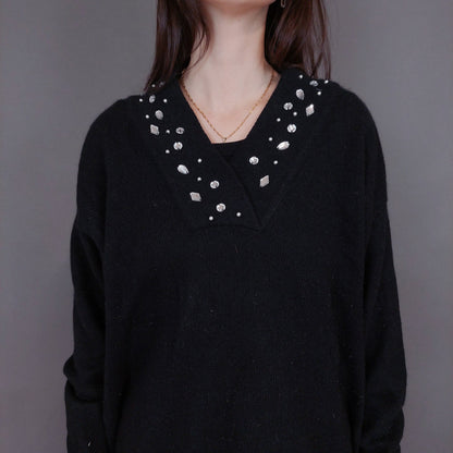 VIN-KNIT-33258 Vintage πλεκτή μπλούζα μάλλινη L