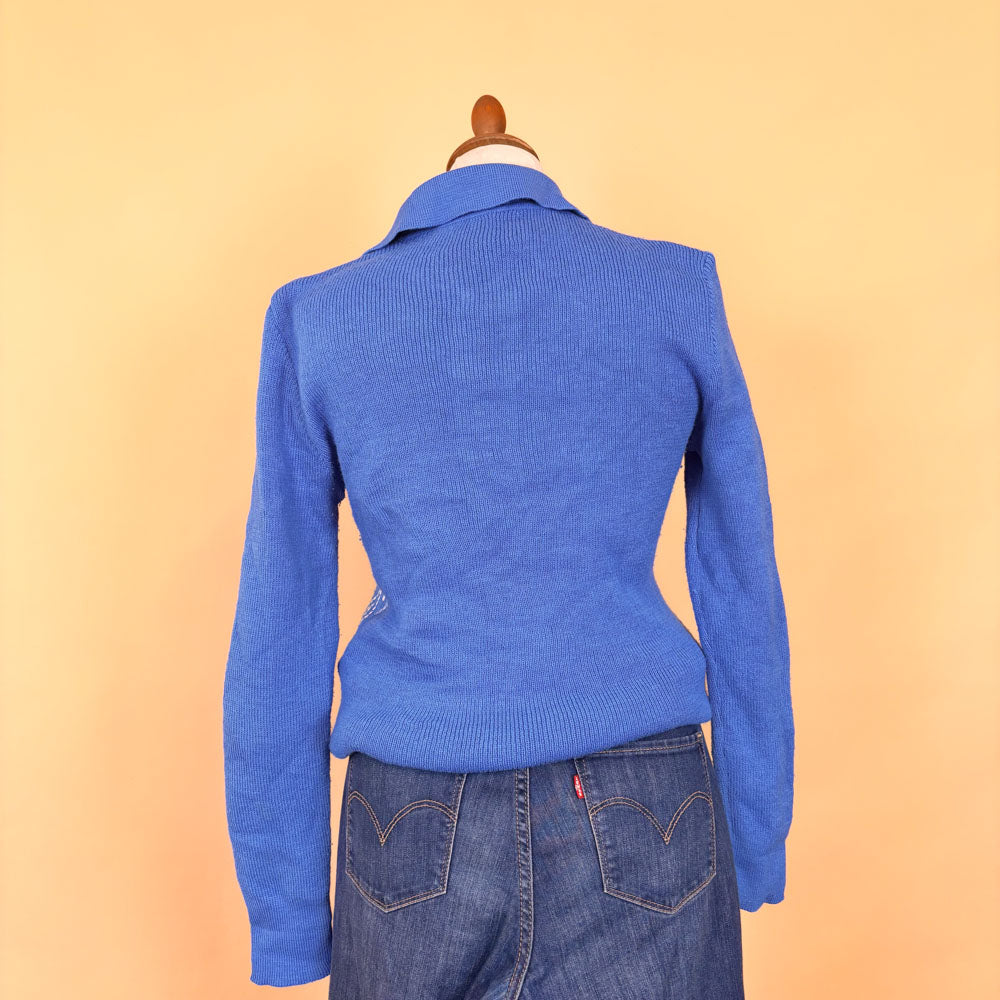 VIN-KNIT-35691 Vintage πλεκτή μπλούζα γαλάζια 90's style S-M