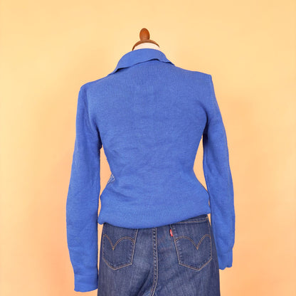 VIN-KNIT-35691 Vintage πλεκτή μπλούζα γαλάζια 90's style S-M