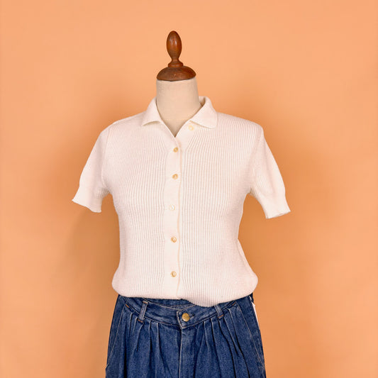 VIN-KNIT-35751 Vintage πλεκτή μπλούζα λευκή 90's style S