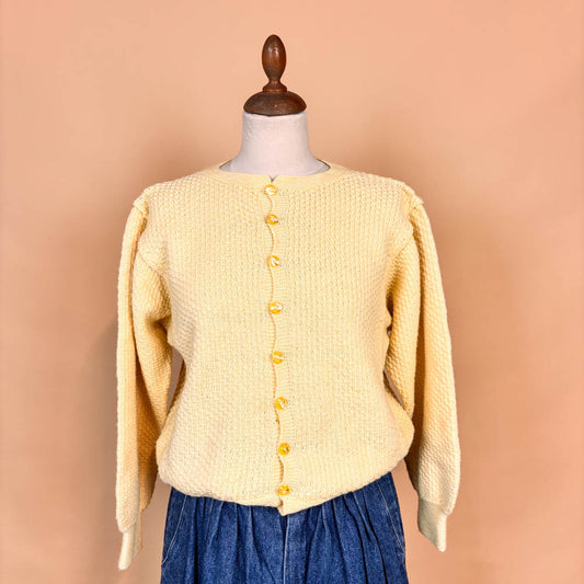 VIN-KNIT-35750 Vintage πλεκτή ζακέτα κίτρινη 90's style M