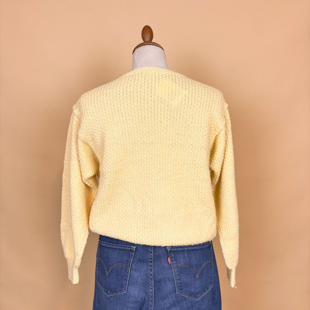 VIN-KNIT-35750 Vintage πλεκτή ζακέτα κίτρινη 90's style M