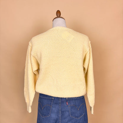 VIN-KNIT-35750 Vintage πλεκτή ζακέτα κίτρινη 90's style M