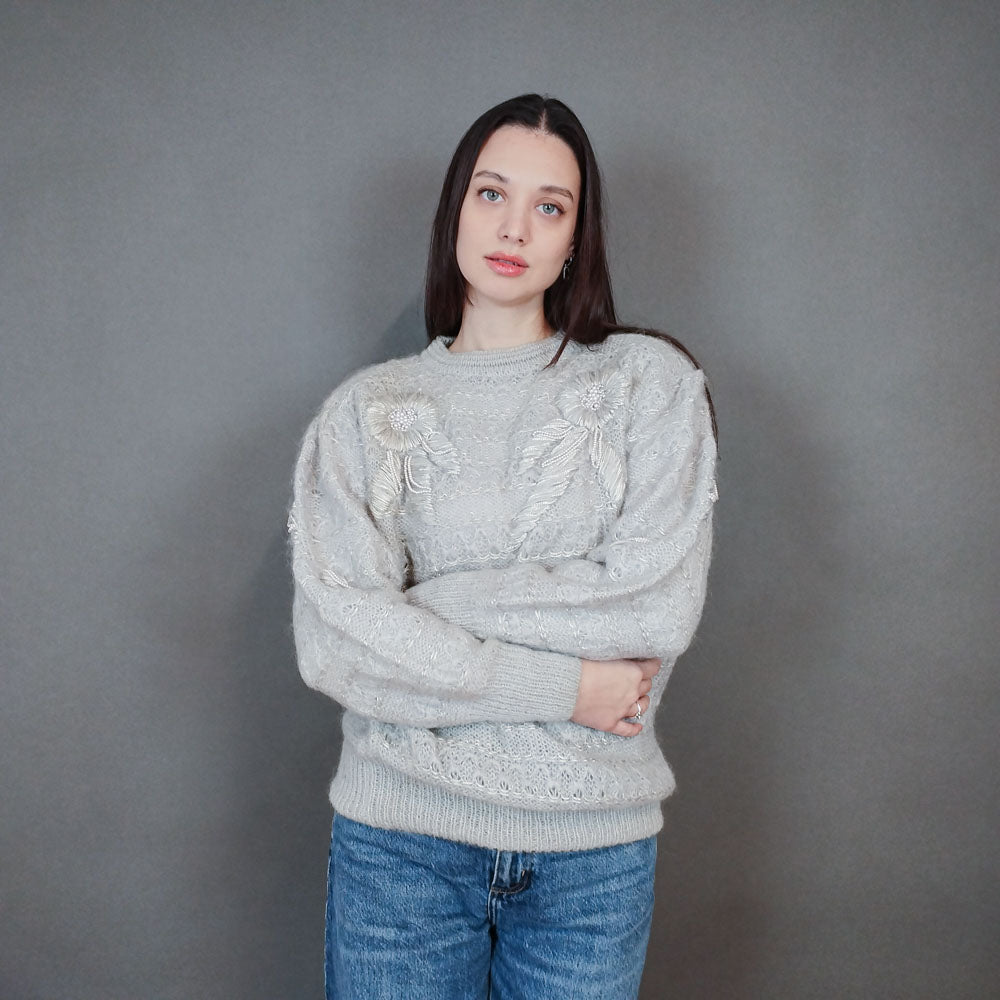 VIN-KNIT-33434 Vintage μοχέρ μάλλινη μπλούζα M-L