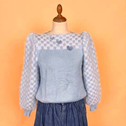 VIN-KNIT-35749 Vintage πλεκτή μπλούζα με μοχέρ λεπτομέρειες 90's M
