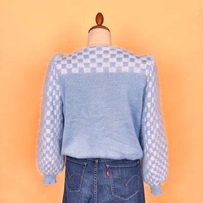 VIN-KNIT-35749 Vintage πλεκτή μπλούζα με μοχέρ λεπτομέρειες 90's M