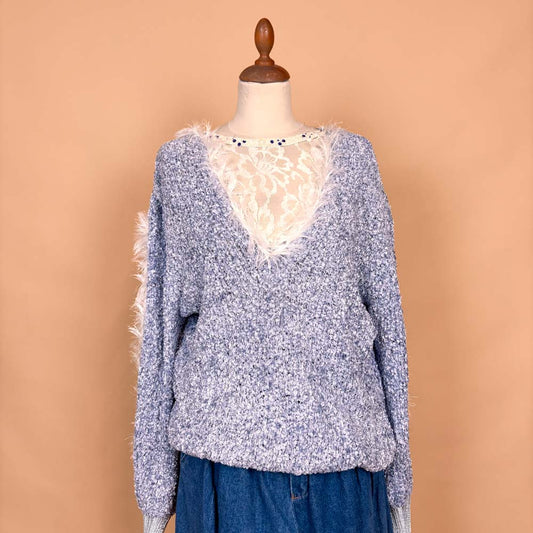 VIN-KNIT-35748 Vintage πλεκτή μπλούζα 90's style L