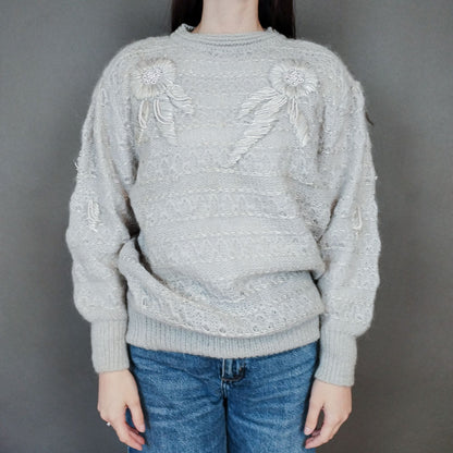 VIN-KNIT-33434 Vintage μοχέρ μάλλινη μπλούζα M-L