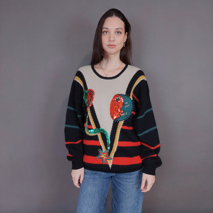 VIN-KNIT-33253 Vintage πλεκτή μάλλινη μπλούζα L