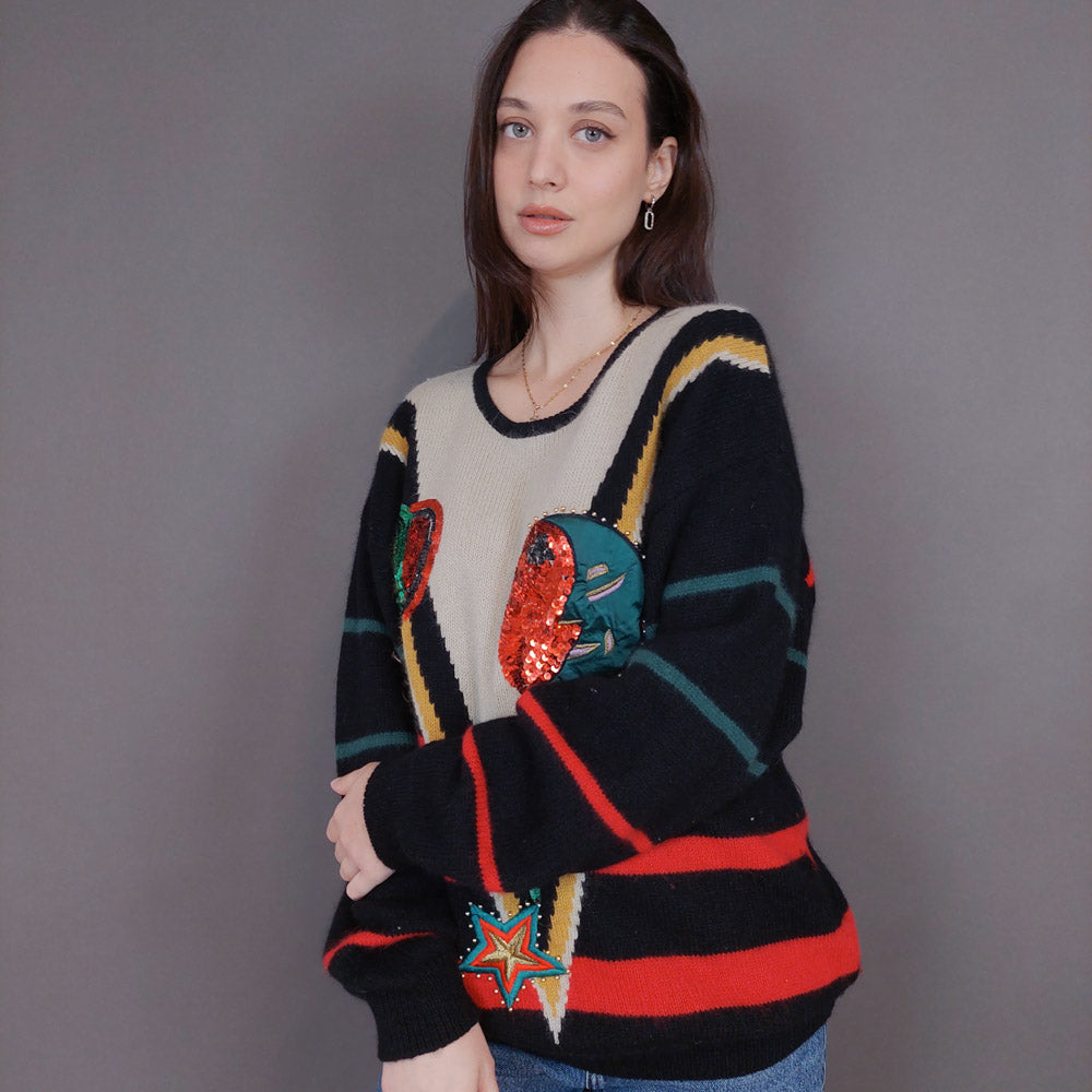 VIN-KNIT-33253 Vintage πλεκτή μάλλινη μπλούζα L