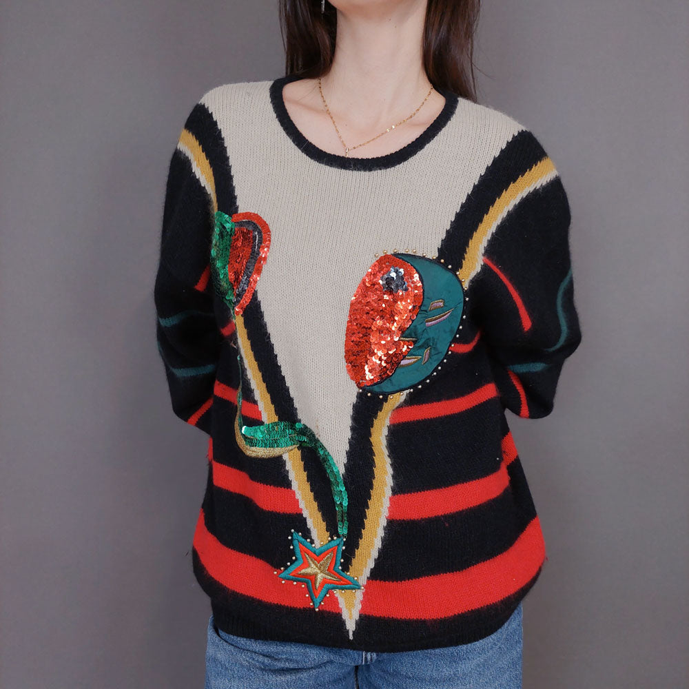 VIN-KNIT-33253 Vintage πλεκτή μάλλινη μπλούζα L