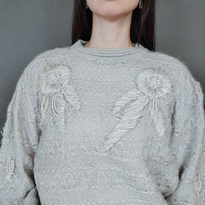 VIN-KNIT-33434 Vintage μοχέρ μάλλινη μπλούζα M-L