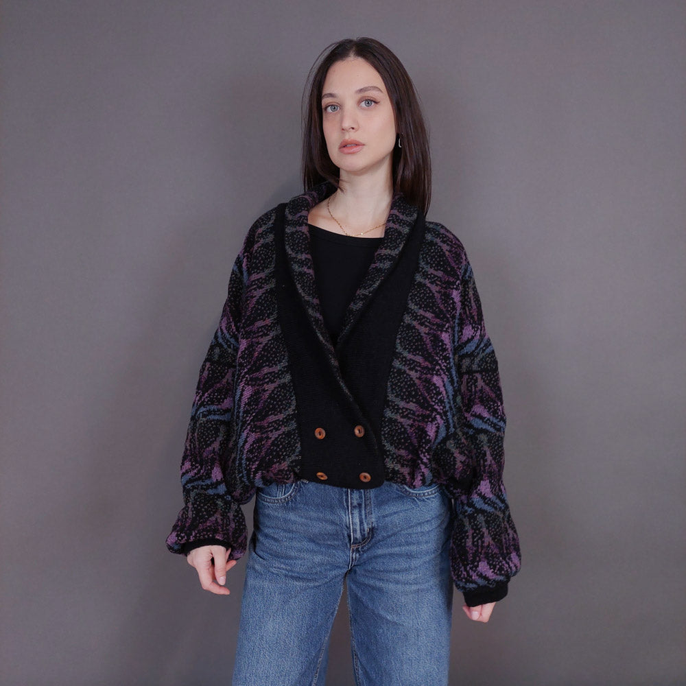 VIN-KNIT-33248 Vintage μάλλινη σκοτσέζικη ζακέτα L