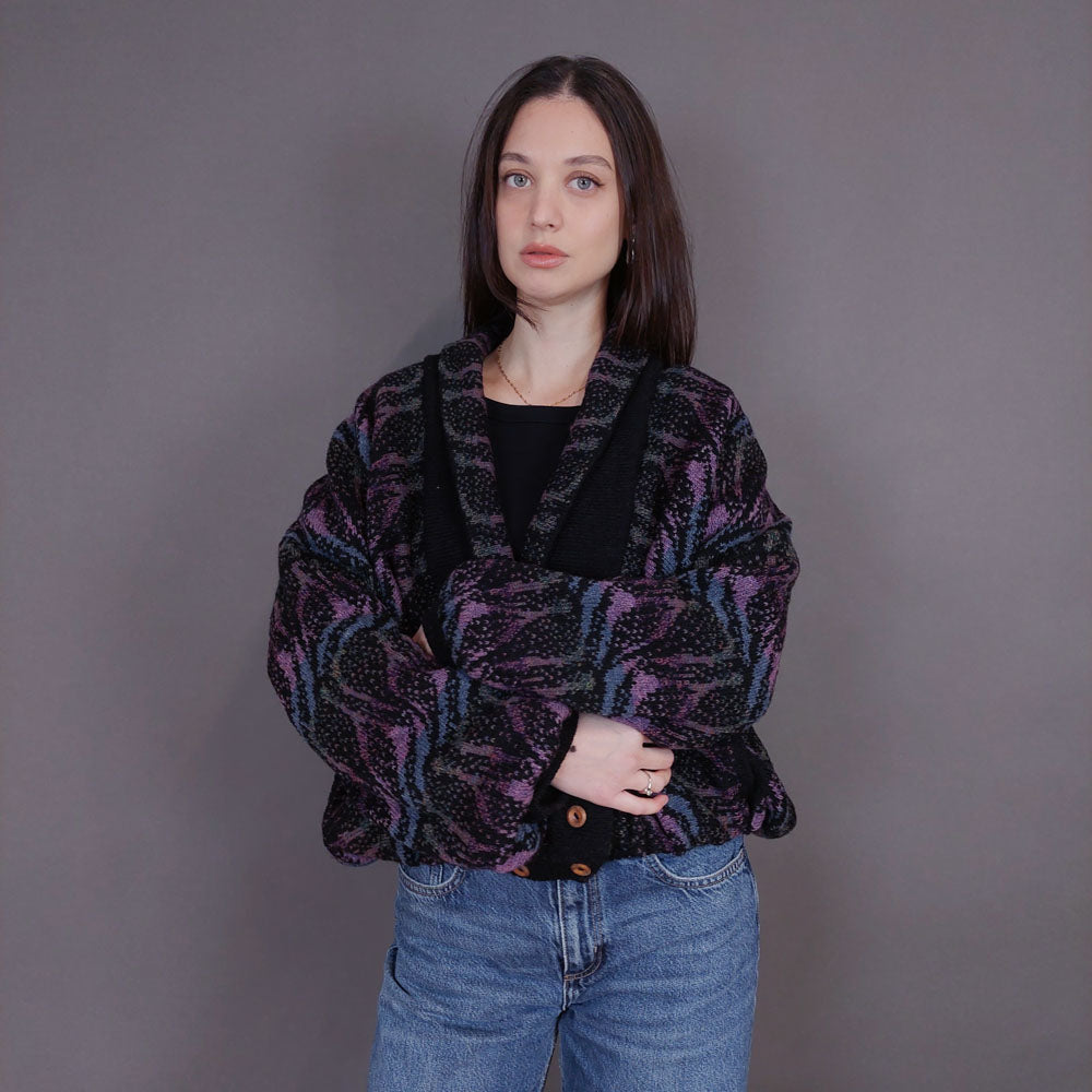 VIN-KNIT-33248 Vintage μάλλινη σκοτσέζικη ζακέτα L