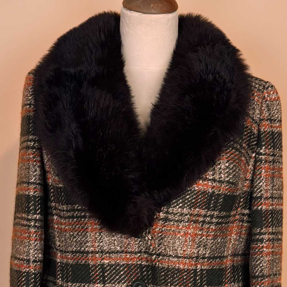 VIN-OUTW-35761 Vintage ημίπαλτο καρό με γούνα M-L
