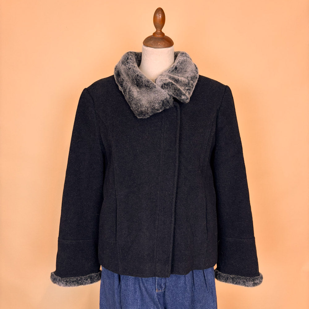 VIN-OUTW-35762 Vintage μάλλινο κοντό παλτό γκρι L